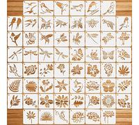 OOTSR 60 Pcs Nature Painting Stencils for Craft Reusable, Drawing Craft Stencils DIY, 3" Templates of Bird Bee Butterfly Dragonfly Flower Leaves, for Scrapbooking Furniture Wood Wall Home Decor