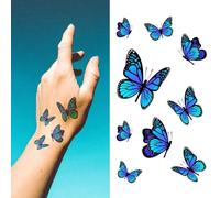 Oottati Small Cute Temporary Tattoo Sticker Set of 2 - Blue Butterfly Designs for Hand Neck Face Wrist, Waterproof Fake Body Art, Simple & Modern Unisex Skin Decals