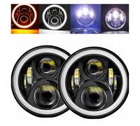 Oougjvce Headlamp 2x Car 7 Inch Led Headlight Hi/Low H4 Halo Angle Eyes DRL Headlamp For Suzuki For Samurai For Jimmy For Bandit 600 Anno 2004 Headlights(50w Halo Black b)