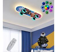 OOWOKS Ceiling Light Skateboard LED Children's Room lamp, 32W dimmable with Remote Control, RGB Color Change, Children's Ceiling lamp Decoration for Boys Girls bedrooms Living Room,B