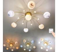 OOWOKS Children's Room Ceiling Light Planets Creative Universe Galaxy Design Planets Lights 3 Colours (3000K/4500K/6000K) Starry Sky lamp Ceiling Moon for Boys' and Girls' bedrooms