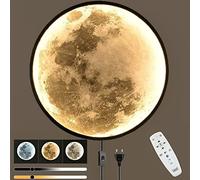 OOWOKS Dimmable Moon Wall Sconce Plug in Modern LED Wall Light with Remote Control 19.7 inch Black Lunar Mural Wall Lamp Indoor Decor Wall Mounted Lighting Fixture for Living Room Bedroom(Moon),80cm