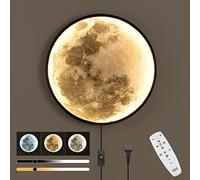 OOWOKS Dimmable Moon Wall Sconce Plug in Modern LED Wall Light with Remote Control 19.7 inch Black Lunar Mural Wall Lamp Indoor Decor Wall Mounted Lighting Fixture for Living Room Bedroom(Moon),50cm