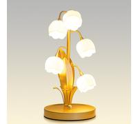 OOWOKS Flower Table Lamp Vintage LED Gold Table Light with Cable 3000K Warm Light Bedside Lamp 5-Piece Tulip Lamp Bedroom Lamp Decorative Desk Lamp Flower Lamp for Living Room and Office