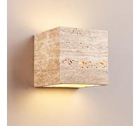 OOWOKS Outdoor Wall Lamp Made of Stone Wabi-Sabi Travertine Wall Light IP65 Waterproof Up and Down Lights Outdoor 3000K Warm Light Square Wall Lamp for Indoor Outdoor Balcony Porch Facade Garden