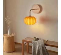 OOWOKS Pumpkin Wall Lamp Made of Resin E27 Creative Wall Light Wood Country Style 3000K/4500K/6000K Retro Bedside Lamp Wall Pumpkin Decorative Lamp for Children's Room Bedroom Hallway