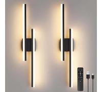 OOWOKS Rechargeable Indoor Wall Light Black LED 10W Cordless Wall Lamp No Mains Connection USB Rechargeable 4400mAh Battery-Powered Bedside Lamp Dimmable with Remote Control Up and Down Wall Lamp