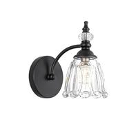 OOWOKS Vintage Wall Light E14 Metal Wall Lamp with Floral Glass Lampshade, Retro Brass Bedside Lamp, Decorative Wall Lighting, Nordic Wall Decor for Bedroom, Living Room, Hallway,Black