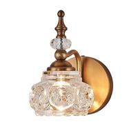 OOWOKS Vintage Wall Light Indoor, Metal Wall Lamp with Round Glass Lampshade, Retro Brass Bedside Lamp Crystal Lamp Decorative Wall Lighting for Bedroom Living Room Bathroom Hallway,Gold