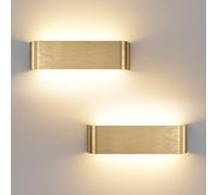 OOWOLF 11.62" Indoor Led Wall Lights - 2 Pack Brushed Finish Alu 18W 3CCT | Aluminum,1200lm,3000K/4500K/6000K,Memory function,Gold wall lamp,for Bedroom Living Room Kitchen Dining Room