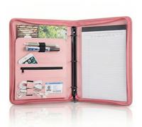 OOWOLF Professional Padfolio Portfolio with 1-Inch 3 Ring Binder, PU Leather Business Interview Folder for 8.5 x 11 Writing Pad, Zippered Resume Organizer with Tablet Sleeve & Card Holders, Pink
