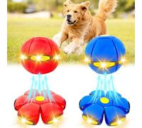 OOXYG 2 PCS Pet Toy Flying Saucer Ball for Dogs, Interactive Dog Flying Disc Toy for Medium Large Dogs, Portable Doggy Disc Ball for Outdoor Games 3 Light Red+Blue