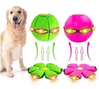 OOXYG 2 PCS Pet Toy Flying Saucer Ball for Dogs, Interactive Dog Flying Discs Toy with 3 Lights for Medium Large Dogs, Doggy Disc Ball for Dog, Outdoor Games, Camping Games Green+Pink