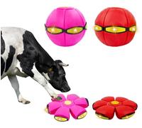 OOXYG 2 PCS Pet Toy Flying Saucer Ball for Dogs, Interactive Dog Flying Discs Toy with 3 Lights for Medium Large Dogs, Doggy Disc Ball for Dog, Outdoor Games, Camping Games Red+Pink