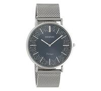 Oozoo Ladies Vintage Flat Watch with Glitter Line Milanese Metal Strap Stainless Steel Strap with Sparkling Elements in Dial 40mm, C20134 - Blau/Silberfarben, groß, Vintage