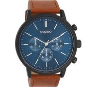 Oozoo Timepieces C11200 Men's Watch | Watch with Leather Strap | High-Quality Watch for Men | Elegant Analogue Men's Watch in Round, Blackbrown/Blue/Silver