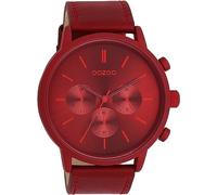 Oozoo Timepieces C11200 Men's Watch | Watch with Leather Strap | High-Quality Watch for Men | Elegant Analogue Men's Watch in Round, Dahlia Red Dahlia Red / Fluo Orange