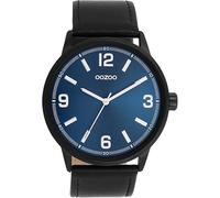 Oozoo Timepieces C11500 Unisex Watch in Silver I Watch Unisex with Leather Strap I Modern Watch for Women and Men I Elegant Analogue Unisex Watch Round 45 mm Case, Black / Blue (B), Strap.