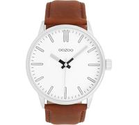 Oozoo Timepieces C11510 Men's Watch in Black I Men's Watch with Leather Strap I Modern Watch for Men I Elegant Analogue Men's Watch Round 45 mm Case, Brown / white