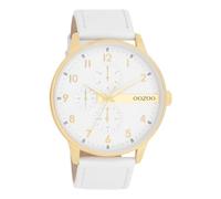 Oozoo Timepieces Men's Watch in | Men's Watch with Leather Strap | Beautiful Watch for Men | Elegant Analogue Men's Watch (45 mm Case) in Round, White/Gold, Strap.