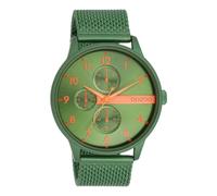 Oozoo Timepieces Men's Watch in | Men's Watch with Leather Strap | Beautiful Watch for Men | Elegant Analogue Men's Watch (45 mm Case) in Round, Green/Fluo Orange (aluminium), Bracelet