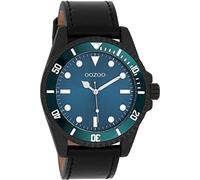 Oozoo Timepieces Men's Watch with Leather Strap High-Quality Watch for Men Elegant Analogue Men's Watch in Round, Black/blue, groß, Strap.