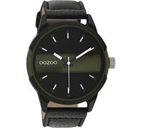 Oozoo Timepieces Men's Watch - Wrist Watch with 24 mm Wide Leather Strap | High-Quality Watch for Men - Elegant Analogue Men's Watch in Round, Black/Dark Green, extra groß, Vintage-Modern