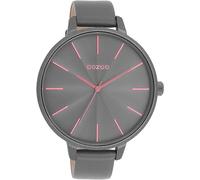 Oozoo Timepieces Women's Watch, Women's Watch with Leather Strap, High-Quality Watch for Women, Elegant Analogue Women's Watch in Round, Smoke Grey Smoke Grey /Pink Shell, standard size