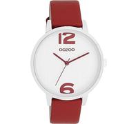 OOZOO Timepieces Women's Watch, Women's Watch with Leather Strap, High-Quality Watch for Women, Elegant Analogue Women's Watch in Round, Silver Dahlia Red / White / Dahlia Red, Strap.