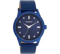 Oozoo Timepieces Women's Watch, Women's Watch with Leather Strap, High-Quality Watch for Women, Elegant Analogue Women's Watch in Round, Blue / Chrystals