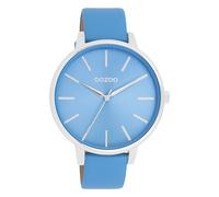 Oozoo Timepieces Women's Watch, Women's Watch with Leather Strap, High-Quality Watch for Women, Elegant Analogue Women's Watch in Round, Silver Mineral Blue /Silver