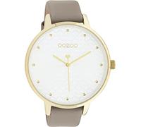 Oozoo Timepieces Women's Watch - Wrist Watch with 18 mm Wide Leather Strap | High-Quality Watch for Women - Elegant Analogue Men's Watch in Round, Taupe/Gold, extra groß, Strap.