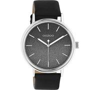 Oozoo Timepieces Women's Watch - Wrist Watch with 20 mm Leather Strap | High-Quality Watch for Women - Elegant Analogue Women's Watch in Round, Silver / Glitter Black, Strap.