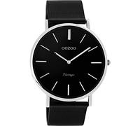 Oozoo Vintage Watch with Stainless Steel Milanese Metal Strap Flat with Only 7 mm Height and 40 mm Diameter in Various Variations, C8865 - Silver/Black, Strap.