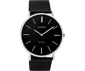 Oozoo Vintage Watch with Stainless Steel Milanese Metal Strap Flat with Only 7 mm Height and 40 mm Diameter in Various Variations, C8865 - Silver/Black, Strap.