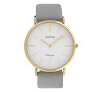Oozoo Vintage Women's Watch with Leather Strap Flat 40 mm, Gold / Light Grey, Strap.
