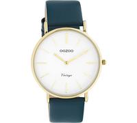 Oozoo Vintage Women's Watch - Women's Watch with 20 mm Leather Strap - Analogue Women's Watch in Round, Dark Blue/Gold, Strap.