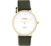 Oozoo Vintage Women's Watch - Women's Watch with 20 mm Leather Strap - Analogue Women's Watch in Round, Olive/Gold, Strap.