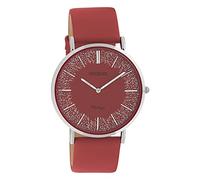 Oozoo Women's Vintage Flat Watch with Leather Strap and Shiny Elements in The 40 mm dial., C20129 - Red/Red, Strap