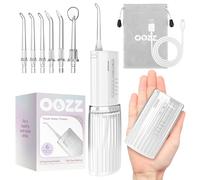 OOZZ Compact Travel Oral Irrigator, Pocket Flosser with USB-C Charging, 5 Cleaning Modes, 6 Interchangeable Tips, Cordless IPX8 Waterproof, Secure Leak-Resistant Water Flosser, OZ-7214