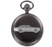 op Rekord ref344 3D Pewter Effect Car Design on a Polished Black case Men's Gift Quartz Pocket Watch fob