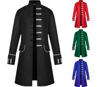 OPAEHJF Men's Gothic Steampunk Medieval Vintage Coat Frock Uniform Costume Single Breasted Trench Coat Autumn Casual Overcoat for Halloween Party (Black, XL)