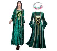 OPAEHJF Renaissance Women Velvet dresses, Medieval Gothic Retro Dress Halloween Irish Vintage Victorian Faire Costumes Cosplay Party (Green, S)