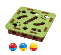 Opaeroo Cat Scratch Puzzle Enrichment Box, With 3 Bell Balls And Cats Funny Stick, Easy To Disassemble And Clean With Mortise And Tenon Structure green Square