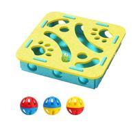 Opaeroo Cat Scratch Puzzle Enrichment Box, With 3 Bell Balls And Cats Funny Stick, Easy To Disassemble And Clean With Mortise And Tenon Structure yellow Square