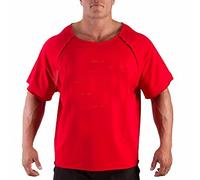 OPAGEE Men'S T-Shirts Men Cotton Casual T Shirts Fitness Men Bodybuilding Shirt Batwing Sleeve Rag Shirt Gym Wear Running T-Shirt Round Neck-Red,Xl
