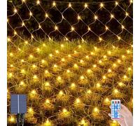OPAHUTER 96LED Solar Fairy Lights - 4.9 x 4.9 Ft Mesh Net Lights, 8 Modes, Remote Control, Waterproof, Copper Wire for Christmas Tree, Lawn, Fence, Bushes, Wall