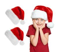OPAHUTER Christmas Hat, 2 pcs Santa Hats Unisex Velvet Comfort Christmas Hats Soft Plush Santa Hat Red Fluffy Christmas Hats for Family Christmas New Year Festive Party Decorations Supplies (Kid)