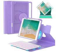 OPAKIT Keyboard Case for iPad 9.7 6th 2018/5th gen 2017/ Air 2-7 Color Wireless Backlit Keyboard - Detachable Slim Folio Cover with Pencil Holder (Purple)