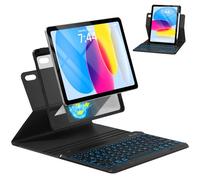 OPAKIT Magnetic Keyboard Case for iPad 10th Generation 10.9 inch, 7 Color Backlit Detachable Wireless Keyboard 360 Rotatable Cover with Pencil Holder for New iPad 10th Gen 2022 - Black
